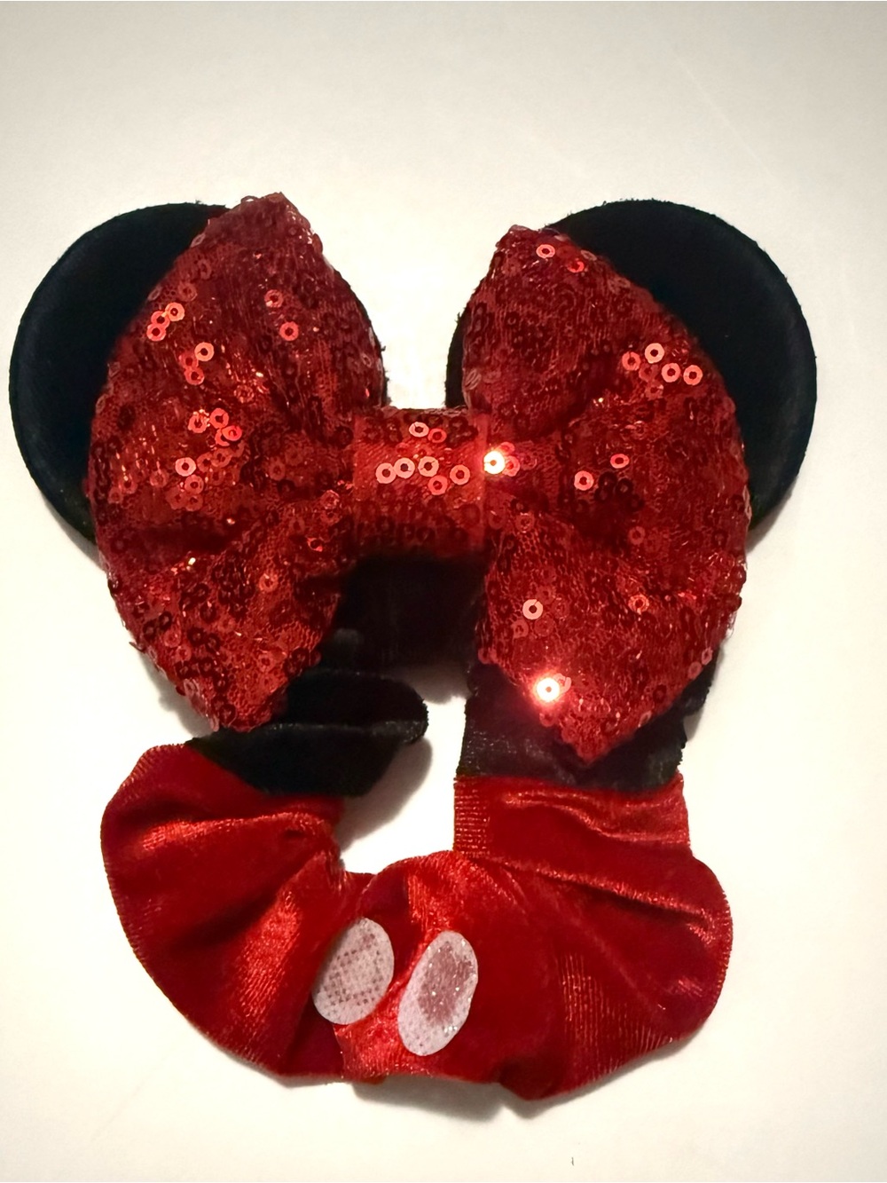 Kids Red Sequin Bow Mickey Ear Scrunchie